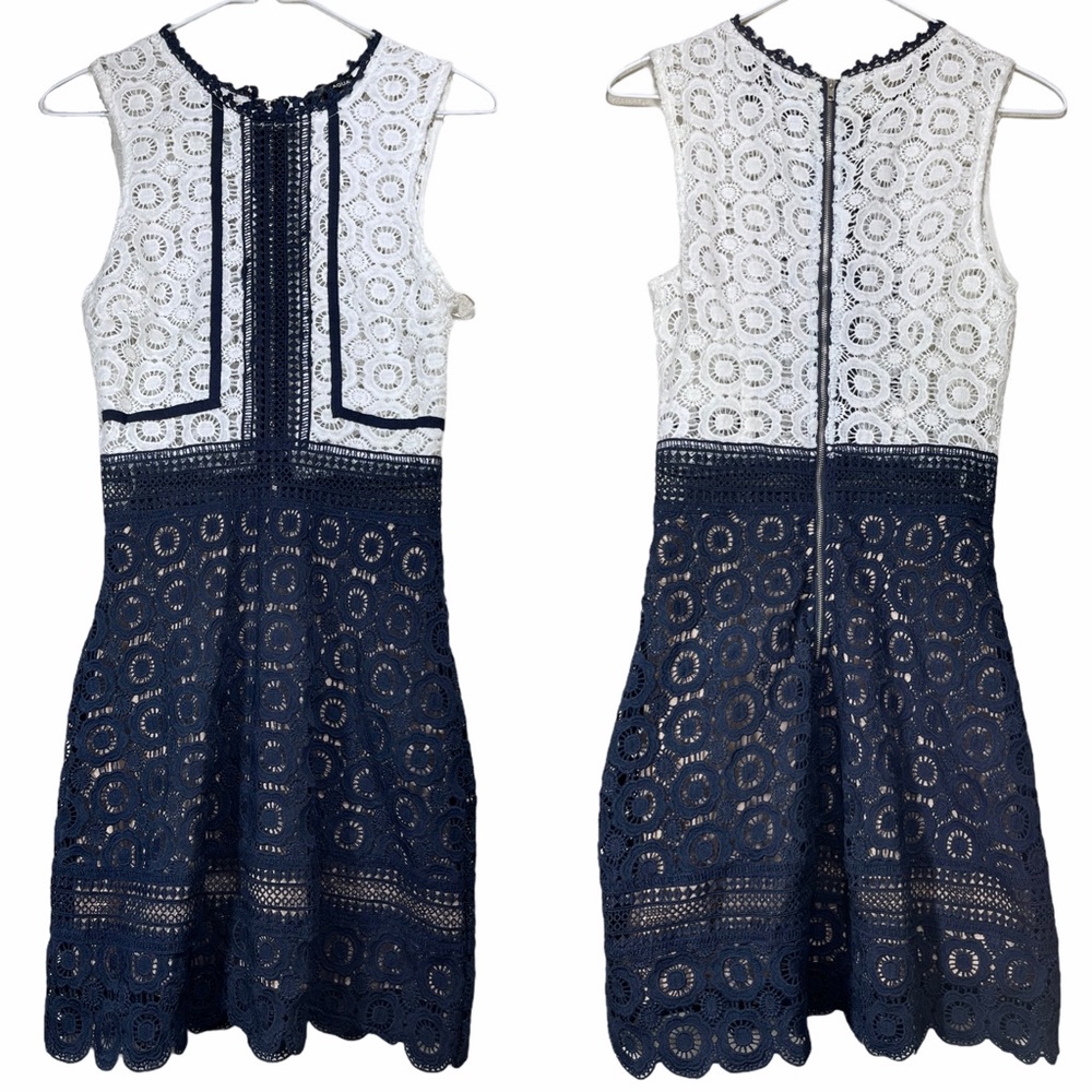 NWOT Aqua Colorblock Lace Embroidered Mini Dress
